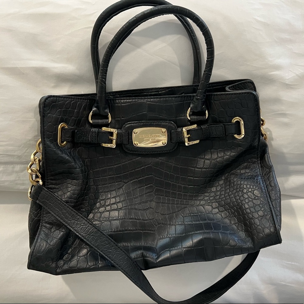 Michael Kors Black Leather Crocodile Purse